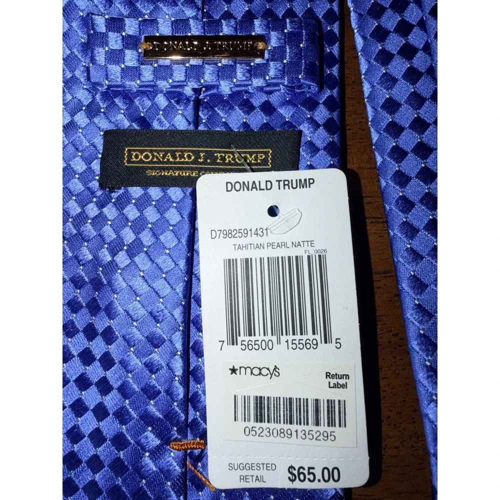 Donald J Trump Necktie Mens OS Blue New Silk Tahitian Pearl Natte Checkered